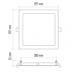 LED panel 300x300, čtvercový vestavný bílý, 24W teplá bílá