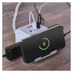 Prodlužovací kabel - kostka 2 m / 2 zásuvky / bílý / 2×USB-A + 1×USB-C+Qi / 1,5 mm2