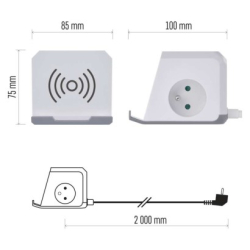 Prodlužovací kabel - kostka 2 m / 2 zásuvky / bílý / 2×USB-A + 1×USB-C+Qi / 1,5 mm2