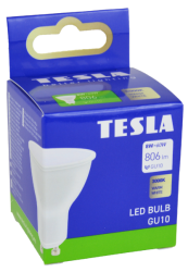 Tesla - LED žárovka GU10, 8W, 230V, 806lm, 25 000h, 3000K teplá bílá, 100st