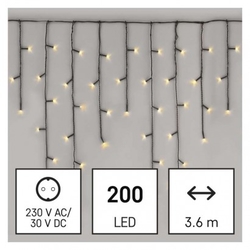 LED vánoční rampouchy, 3,6 m, venkovní i vnitřní, teplá bílá, programy