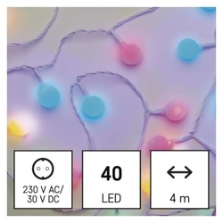 LED světelný cherry řetěz – kuličky 2,5 cm, 4 m, venkovní i vnitřní, multicolor, časovač