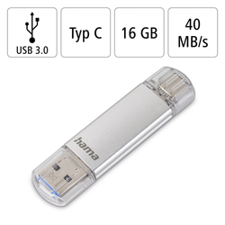 Hama Flash Pen Laeta, USB-C/USB-A 3.1, 16 GB, 40 MB/s, stříbrný