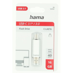 Hama Flash Pen Laeta, USB-C/USB-A 3.1, 16 GB, 40 MB/s, stříbrný