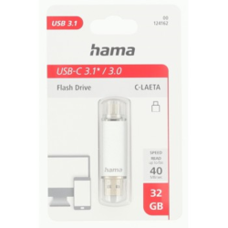 Hama Flash Pen Laeta, USB-C/USB-A 3.1, 32 GB, 40 MB/s, stříbrný