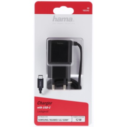 Hama síťová nabíječka s kabelem, USB typ C (USB-C), 2,4 A, blistr