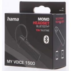 Hama MyVoice1500, Bluetooth headset mono, pro 2 zařízení, hlasový asistent (Siri, Google), černý