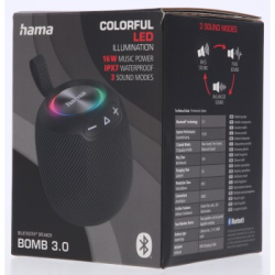 Hama Bomb 3.0, Bluetooth reproduktor, 16 W, voděodolný IPX7, LED podsvícení, černý