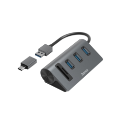 Hama USB hub a čtečka karet, 5 portů, USB-C adaptér