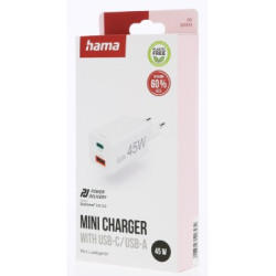 Hama rychlá USB nabíječka GaN USB-C + USB-A, PD/QC, 45 W